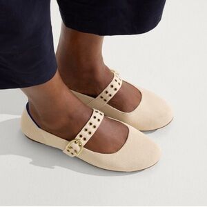 Rothy's ballerina Mary Janes in conch